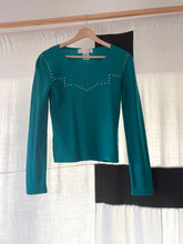 Load image into Gallery viewer, Vintage Sonia Rykiel Rhinestone Yoke Teal Wool Blouse