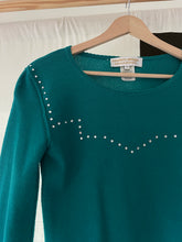 Load image into Gallery viewer, Vintage Sonia Rykiel Rhinestone Yoke Teal Wool Blouse