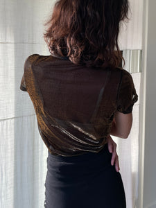 1990s Brown Metallic Copper Button Up Blouse