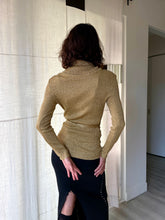 Load image into Gallery viewer, 1970s Metallic Gold Lurex Turtleneck Blouse with Waist Tie