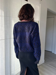 1980s Neon Purple & Grey Geometric Knit Pullover Sweater