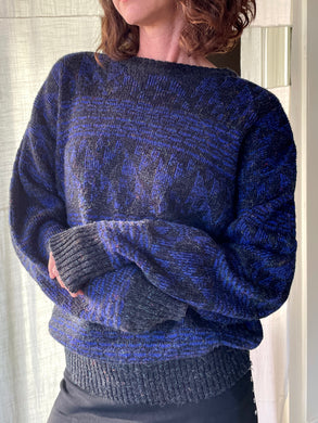 1980s Neon Purple & Grey Geometric Knit Pullover Sweater