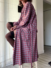 Load image into Gallery viewer, 1940s Red Plaid Wool Gabardine Robe w/ Belt