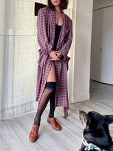 Load image into Gallery viewer, 1940s Red Plaid Wool Gabardine Robe w/ Belt