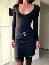 Load image into Gallery viewer, 1990s Black Stretch Denim Belted Bodycon Skirt