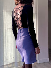 Load image into Gallery viewer, 1990s Periwinkle Purple Stretch Denim Bodycon Skirt