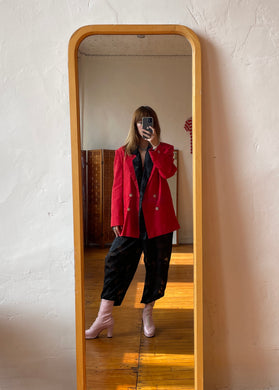 1980s Red Linen Double Breasted Blazer