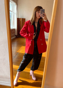 1980s Red Linen Double Breasted Blazer