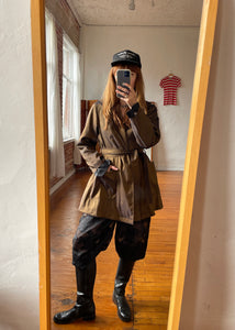 1990s Brown Iridescent Sharkskin Open Trench Jacket