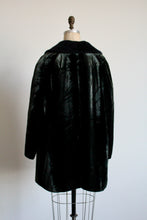 Load image into Gallery viewer, 1960s Green Black Velvet Sharkskin Peacoat w/ Faux Fur Collar