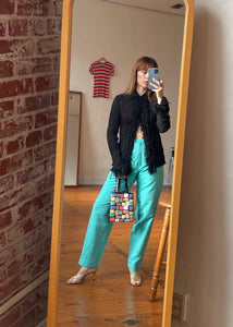 1990s Aqua Blue Lined Silk Trousers