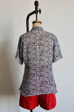 Load image into Gallery viewer, 1980s Grey Silk Chiffon Snakeskin Print Button Up Blouse
