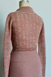 1970s Salmon Pink Striped Wool Knit Dress Set
