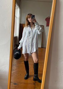 1980s Italian Linen Long Striped Dress Shirt 
