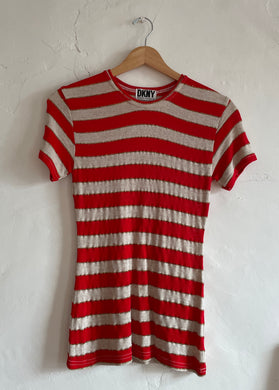 1980s DKNY Red Striped Knit Short Sleeve Pullover Sweater Tee