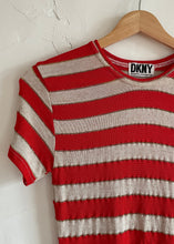 Load image into Gallery viewer, 1980s DKNY Red Striped Knit Short Sleeve Pullover Sweater Tee