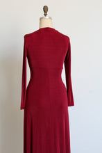 Load image into Gallery viewer, 1990s Maroon Stretch Nylon Long Sleeve Maxi Mock Neck Dress