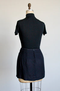 1990s Black Belted Mini Skirt w/ White Top Stitching