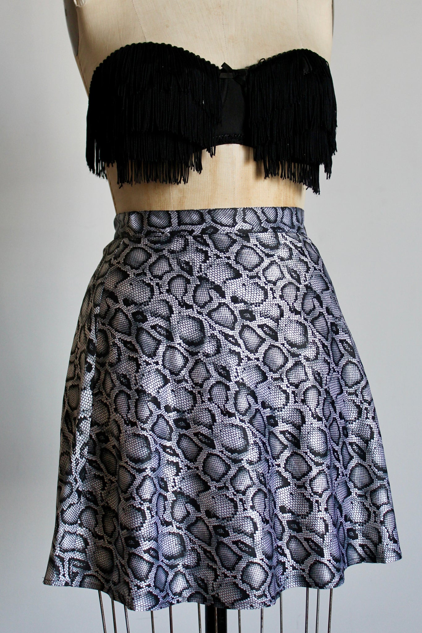 1990s Grey Satin Snakeskin Print Tennis Skirt 3 Women