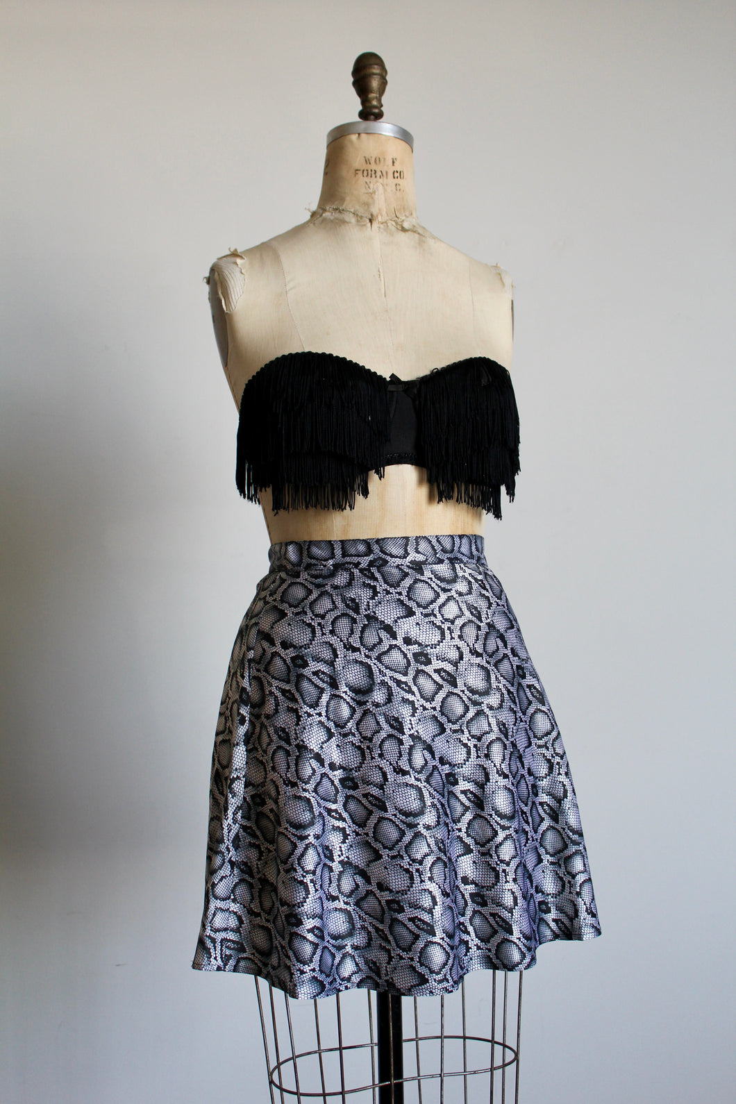 1990s Grey Satin Snakeskin Print Tennis Skirt