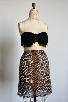 1960s Nylon Leopard Print Slip Skirt w/ Jagged Hemline