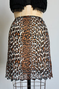 1960s Nylon Leopard Print Slip Skirt w/ Jagged Hemline