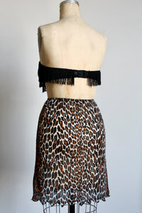 1960s Nylon Leopard Print Slip Skirt w/ Jagged Hemline