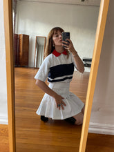 Load image into Gallery viewer, 1980s White Polo Tee with Blue Stripes and Red Collar