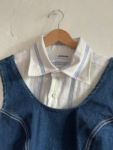 1990s Denim Bustier Top w/ White Top Stitching