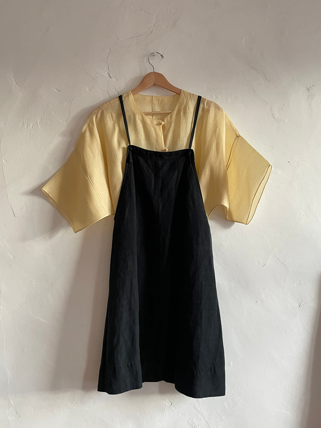 1980s Yellow Sheer Raw Silk Boxy Blouse with Frog Closures