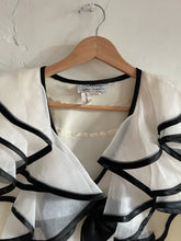 Load image into Gallery viewer, 1980s Sheer Nylon Puff Sleeve Blouse with Black Piping &amp; Bow Front