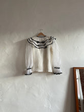 Load image into Gallery viewer, 1980s Sheer Nylon Puff Sleeve Blouse with Black Piping &amp; Bow Front