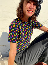 Load image into Gallery viewer, 1980s Polka Dot Black Silk Boxy Blouse