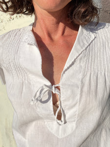 1970s White Cotton Embroidered Blouse