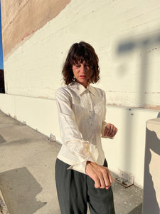 1980s Ivory Silk Embroidered Button Down Blouse