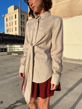 Load image into Gallery viewer, 1990s Sand Silk Linen Pinstripe Button Up Blouse w/ Sash Tie