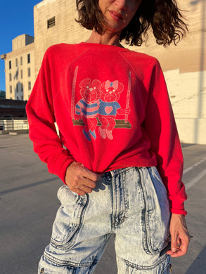 1980s Red Teddy Bears Soft Raglan Sweatshirt
