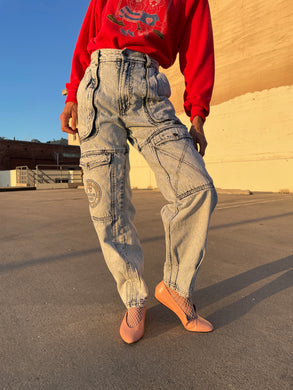 1980s Acid Wash High Waisted Utility Jeans