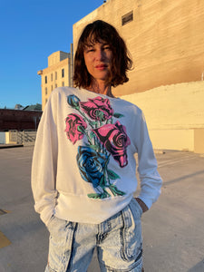 1980s Glitter Rose White Slouchy Raglan Sweatshirt