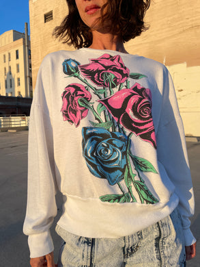 1980s Glitter Rose White Slouchy Raglan Sweatshirt