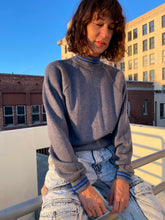 Load image into Gallery viewer, 1960s Heather Grey Blue Raglan Sportswear Sweatshirt w/ Striped Trim