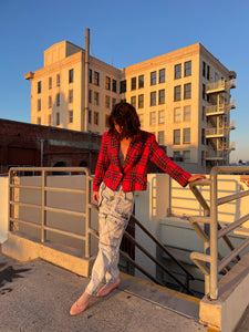 1980s Red Plaid Cropped Jacket