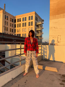 1980s Red Plaid Cropped Jacket