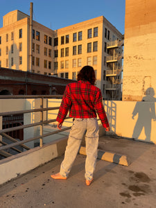 1980s Red Plaid Cropped Jacket