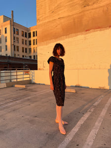 1980s B&W Cotton Polka Dot Wiggle Dress