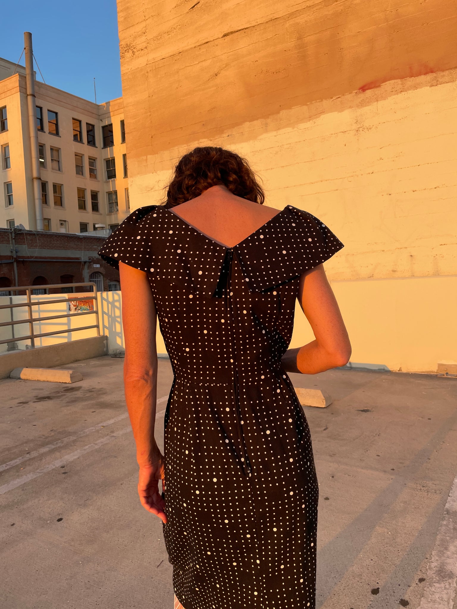 1980s B&W Cotton Polka Dot Wiggle Dress 3 Women 1980s B&W Cotton Polka Dot Wiggle Dress 3 Women