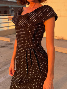 1980s B&W Cotton Polka Dot Wiggle Dress