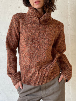 1990s Brown Autumnal Space Dyed Knit Turtleneck Pullover Sweater