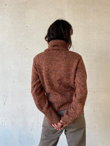 1990s Brown Autumnal Space Dyed Knit Turtleneck Pullover Sweater