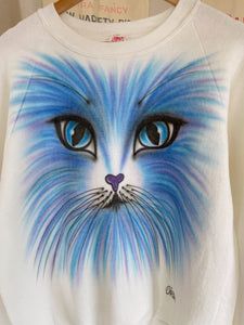 1980s Signed Airbrushed Raglan Kitty Sweatshirt